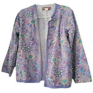 80’s Vintage Tudor Court Floral Vibrant Pastel Purple Tapestry Jacket Cardigan M